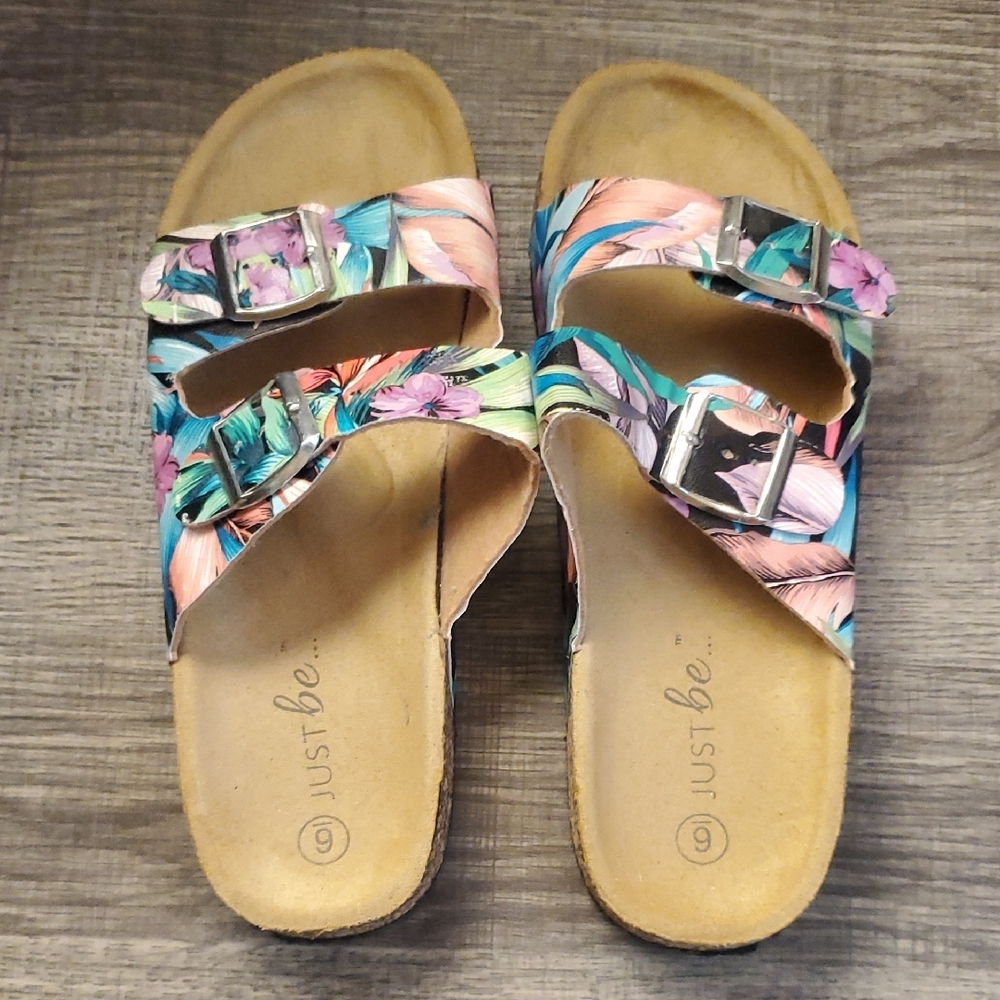 Just Be Floral Print Cork Footbed Slide Sandals - Multicolor - Picture 6 of 9